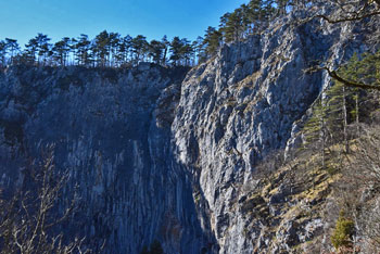 Škocjanske jame se ponašajo z visokimi prepadnimi stenami nad Veliko dolino.